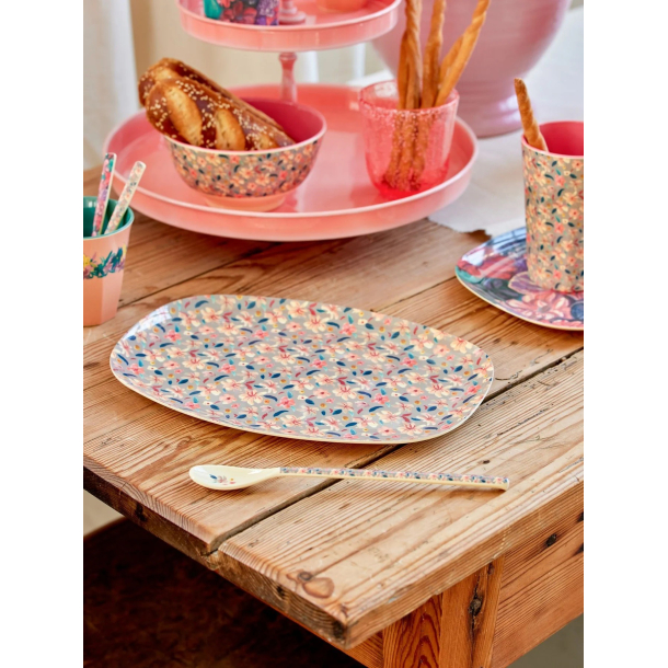 Rektangulr Melamin Middagstallerken, Pink, Small Sandy Flower
