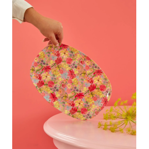 Rektangulr Melamin Middagstallerken - Rd - Swedish Flower Print