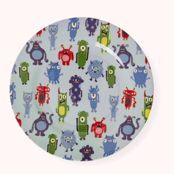 Rice, Brnetallerken, Lys Bl, Monsters Print