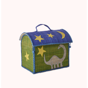 Rice, Ekstra lille Raffia Opbevaringshus, Grn, Dinossaur Theme 