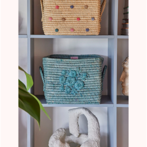 Rice, Firkantet Raffia Opbevaringskurv, Duebl