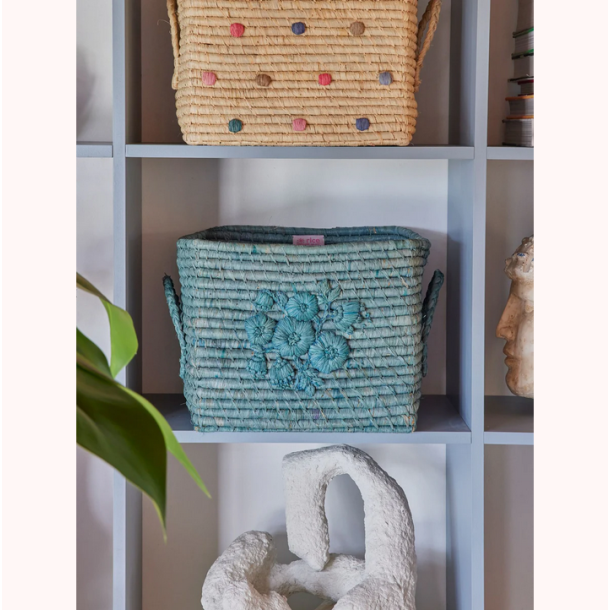 Rice, Firkantet Raffia Opbevaringskurv, Duebl