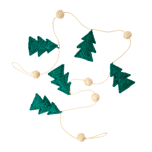Rice, Juletr Guirlande rattan grn/creme