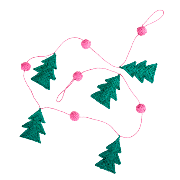 Rice, Juletr Guirlande rattan pink/grn