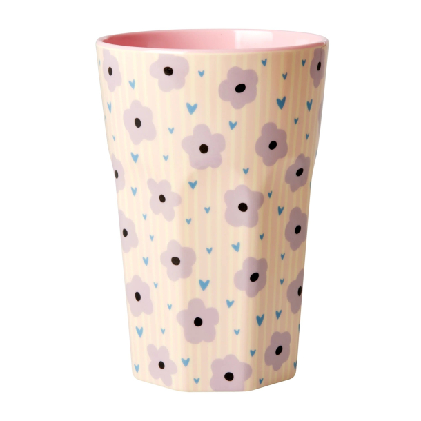 Rice latte kop, Lys Pink - Flower Print