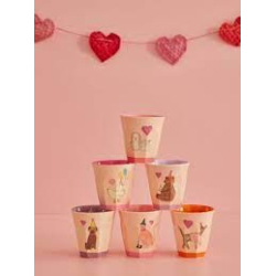 Rice Lille Melamin Kop - Animal Print - Lyserd, 6 stk. 