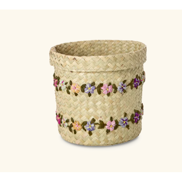 Rice, Lille Raffia Opbevaringskurv, Natur med blomster