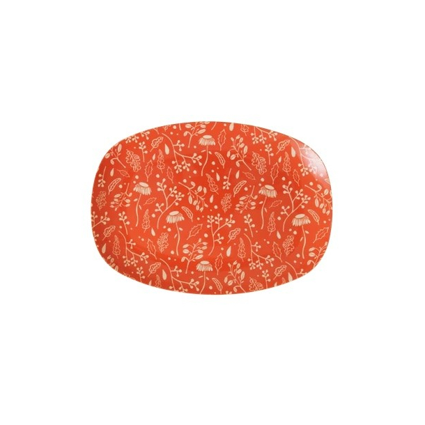Rice Lille Rektangulr Melamin Dessert tallerken, Koral, Fall Print