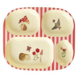 Rice Melamin Brnetallerken med 4 rum, Creme, Pink Happy Forest