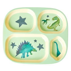 Rice Melamin Brnetallerken med 4 rum, Dinosaur Print
