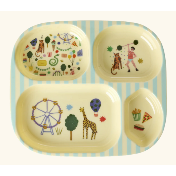 Rice, Melamin Brnetallerken med 4 rum, Mint, Fun Fair Print 