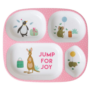 Rice Melamin Brnetallerken med 4 rum, Party Animal Print, Pink