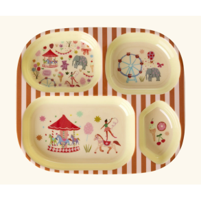 Rice, Melamin Brnetallerken med 4 rum, Pink, Fun Fair Print 