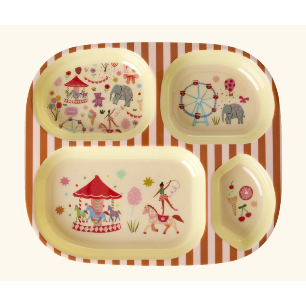 Rice, Melamin Brnetallerken med 4 rum, Pink, Fun Fair Print 