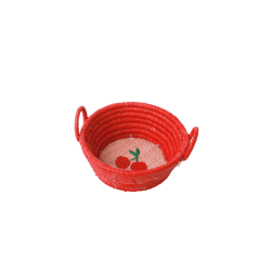 Rice Raffia Kurv, Cherry print rd, Lille