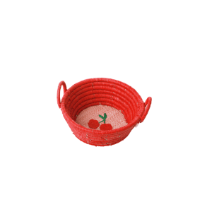 Rice Raffia Kurv, Cherry print rd, Lille