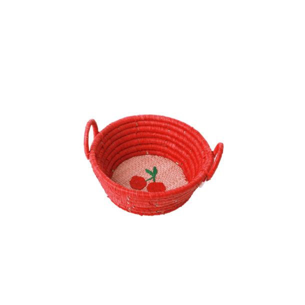 Rice Raffia Kurv, Cherry print rd, Lille