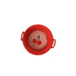 Rice Raffia Kurv, Cherry print rd, Lille