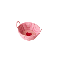 Rice Raffia Kurv, Heart Print Pink, Lille