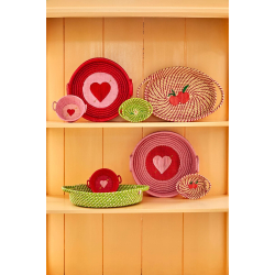 Rice Raffia Kurv, Heart Print Pink, Lille