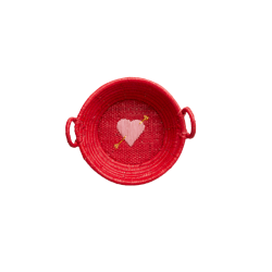 Rice Raffia Kurv, Heart Print Rd, Lille