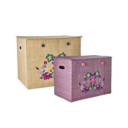 Rice, Ekstra stor Raffia Opbevaringskurv, blomster, beige kasse