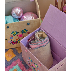 Rice, Ekstra stor Raffia Opbevaringskurv, blomster, beige kasse