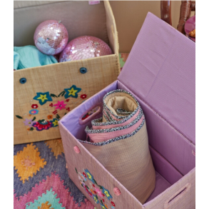 Rice, Ekstra stor Raffia Opbevaringskurv, blomster, beige kasse