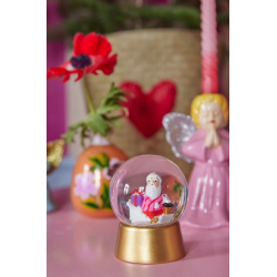 Rice, Rund Glas Snekugle - Guld - Santa Print 