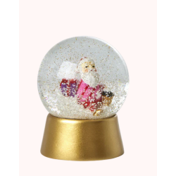 Rice, Rund Glas Snekugle - Guld - Santa Print 