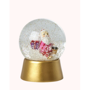 Rice, Rund Glas Snekugle - Guld - Santa Print 