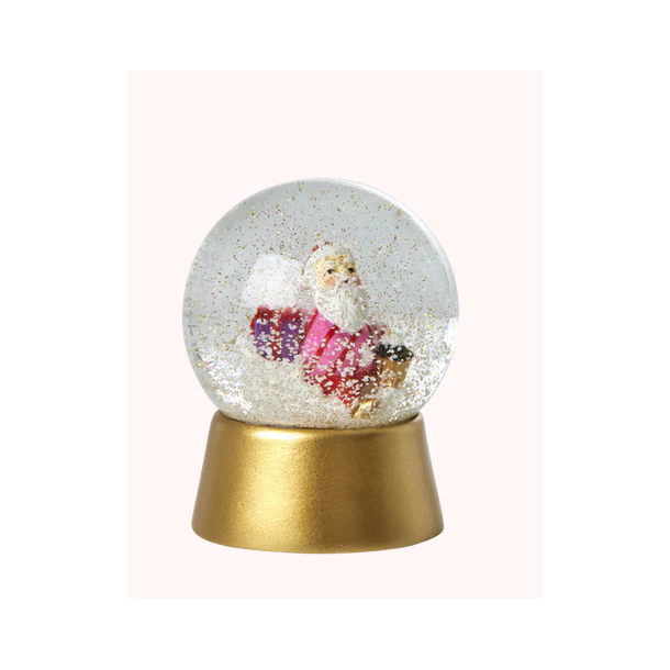 Rice, Rund Glas Snekugle - Guld - Santa Print 