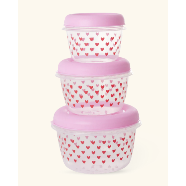 Rice, Rund Madopbevaring, Pink, Hearts Print, st med 3 btter