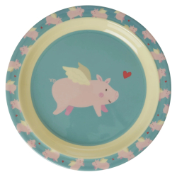 Rice Rund Melamin Tallerken, Flying Pig Print