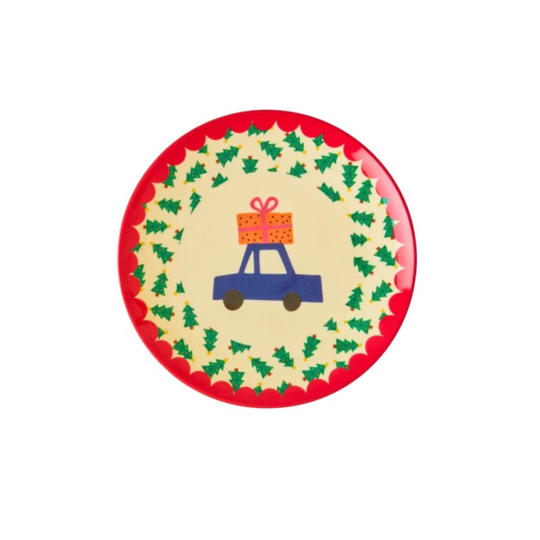 Rice Rund Melamin Tallerken, Natural, Juletrer