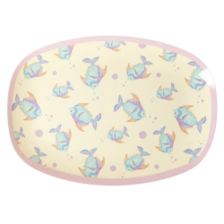 Rice stor rektangulr melamin tallerken, Creme, Fish