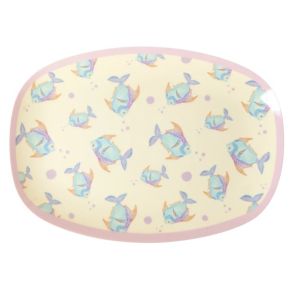 Rice stor rektangulr melamin tallerken, Creme, Fish