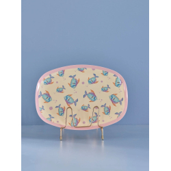 Rice stor rektangulr melamin tallerken, Creme, Fish