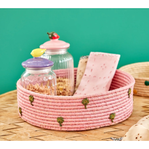 Rice, Stor Rund Raffia Opbevaringskurv - Pink 