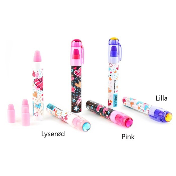 Rocket Eraser, viskepen med diamant og hjerter, lyserd