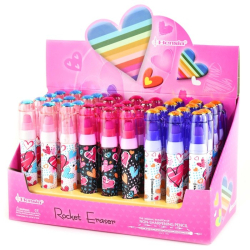 Rocket Eraser, viskepen med diamant og hjerter, lyserd