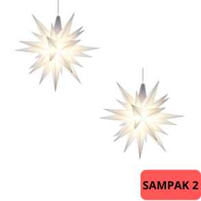 SAMPAK - 2 Adventsstjerner, plast, 13cm, samlet, hvid (LED) + 1 adapter til 4 stjerner (LED)