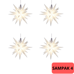 SAMPAK - 4 Adventsstjerner, plast, 13cm, samlet, hvid (LED) + 1 adapter til 4 stjerner (LED)