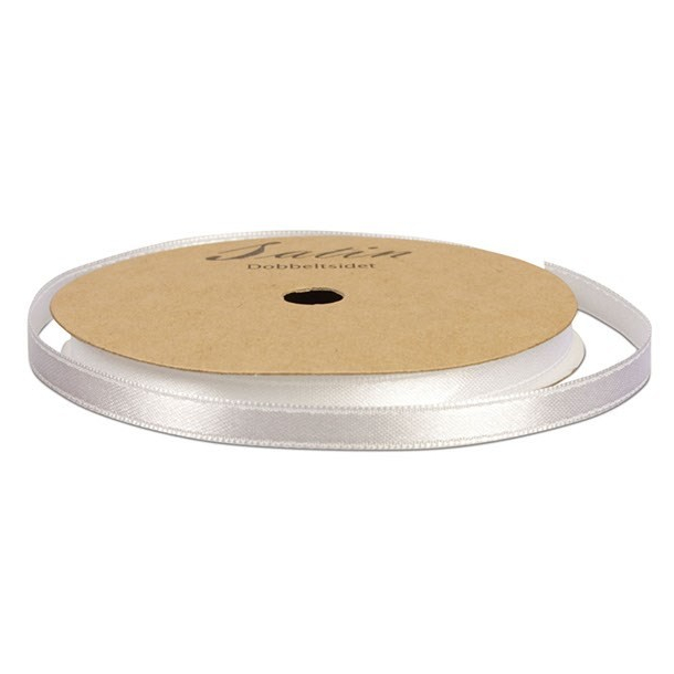 Satinbnd, B: 10 mm, hvid, 10 m