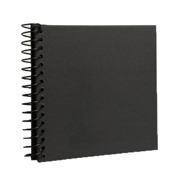 Scrapbog m. spiral ryg, 20 sider, 20x20 cm, sort med hvide sider