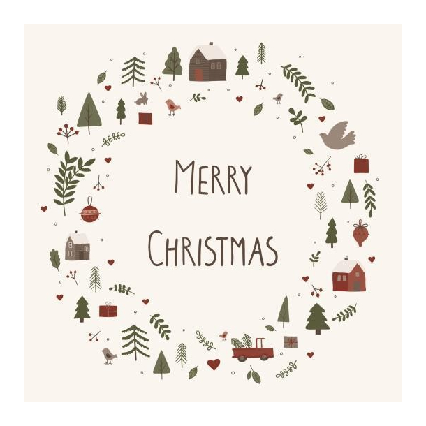 Serviet, m/julemotiver Merry Christmas 