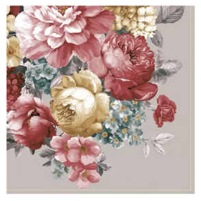 Servietter, Bunch of Flowers with mandala warm grey, 33x33cm, 3 lags, 20stk. 