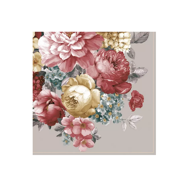 Servietter, Bunch of Flowers with mandala warm grey, 33x33cm, 3 lags, 20stk. 