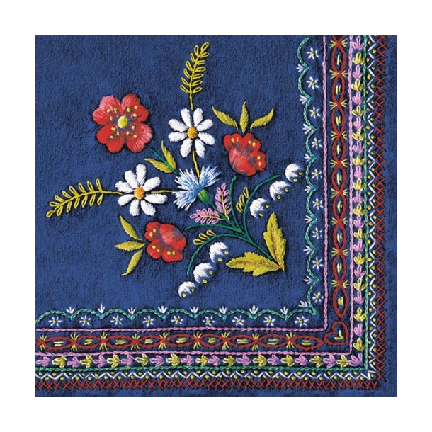 Servietter, Roses Mountain Embroidery Folk on blue, 33x33cm, 3 lags, 20stk. 