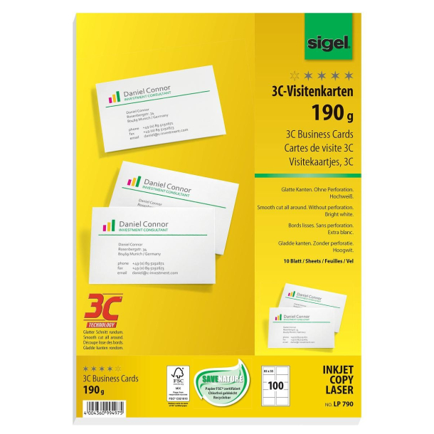 Sigel Business Card labels 24 stk., 85x55 mm, hvid